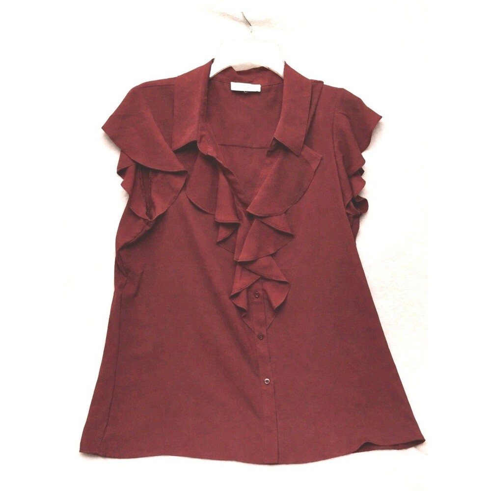 Calvin Klein Blouse Maroon Ruffle Polyester Blend Sleeveless Size M/L?